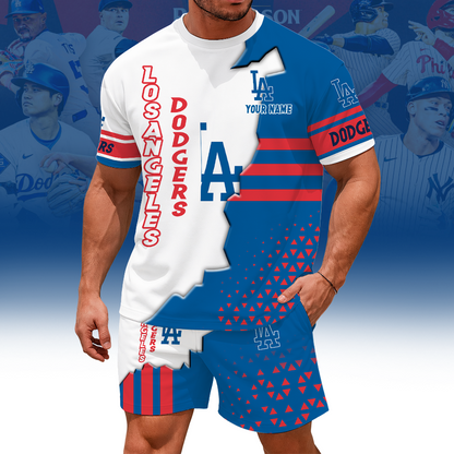 LIMITED EDITION - NEW CUSTOMIZED MLB02 LAD LOS ANGELES DODGERS UNISEX T-SHIRT & SHORTS SET