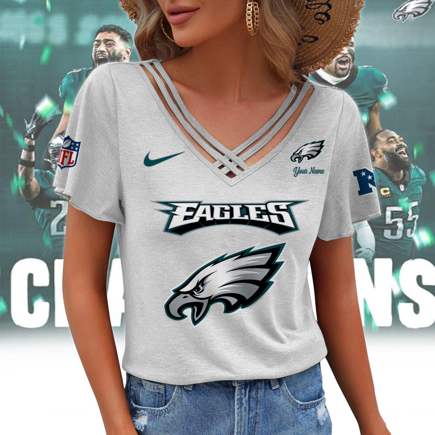 [SPECIAL OFFER] NEW CUSTOMIZED NFL02 PPE PHILADELPHIA EAGLES V-NECK SHIRT