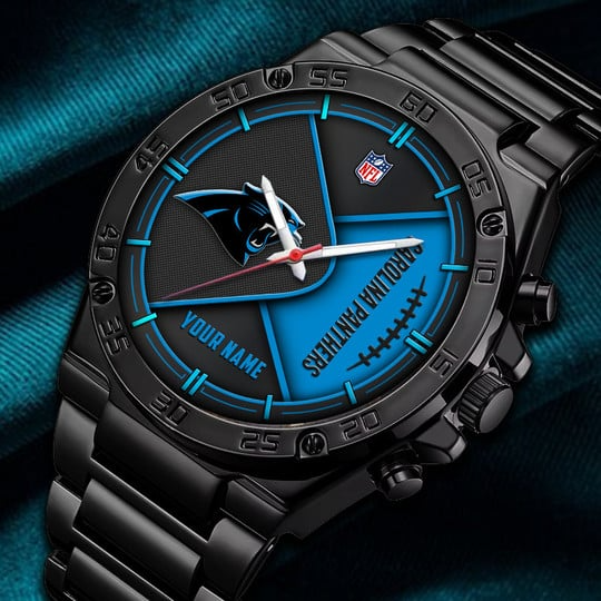 LIMITED EDITION - NEW CUSTOMIZED NFL23 CLP CAROLINA PANTHERS LUXURY STAINLESS STEEL WATCH