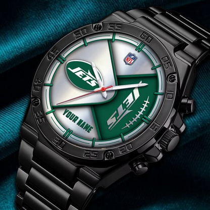 LIMITED EDITION - NEW CUSTOMIZED NFL25 NYJ NEW YORK JETS LUXURY STAINLESS STEEL WATCH