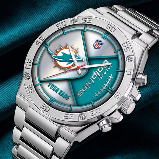 LIMITED EDITION - NEW CUSTOMIZED NFL19 MDP MIAMI DOLPHINS LUXURY STAINLESS STEEL WATCH