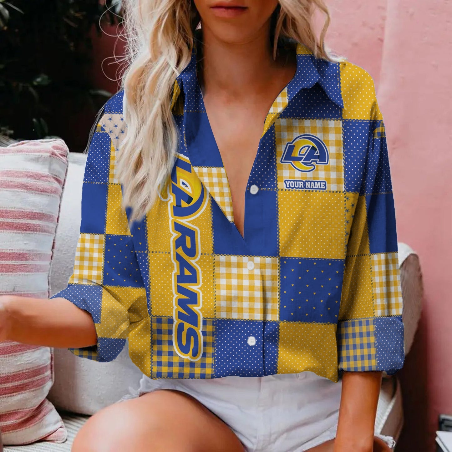 LIMITED EDITION - NEW CUSTOMIZED NFL22 LAR LOS ANGELES RAMS WOMEN CASUAL SHIRT FOR FAN
