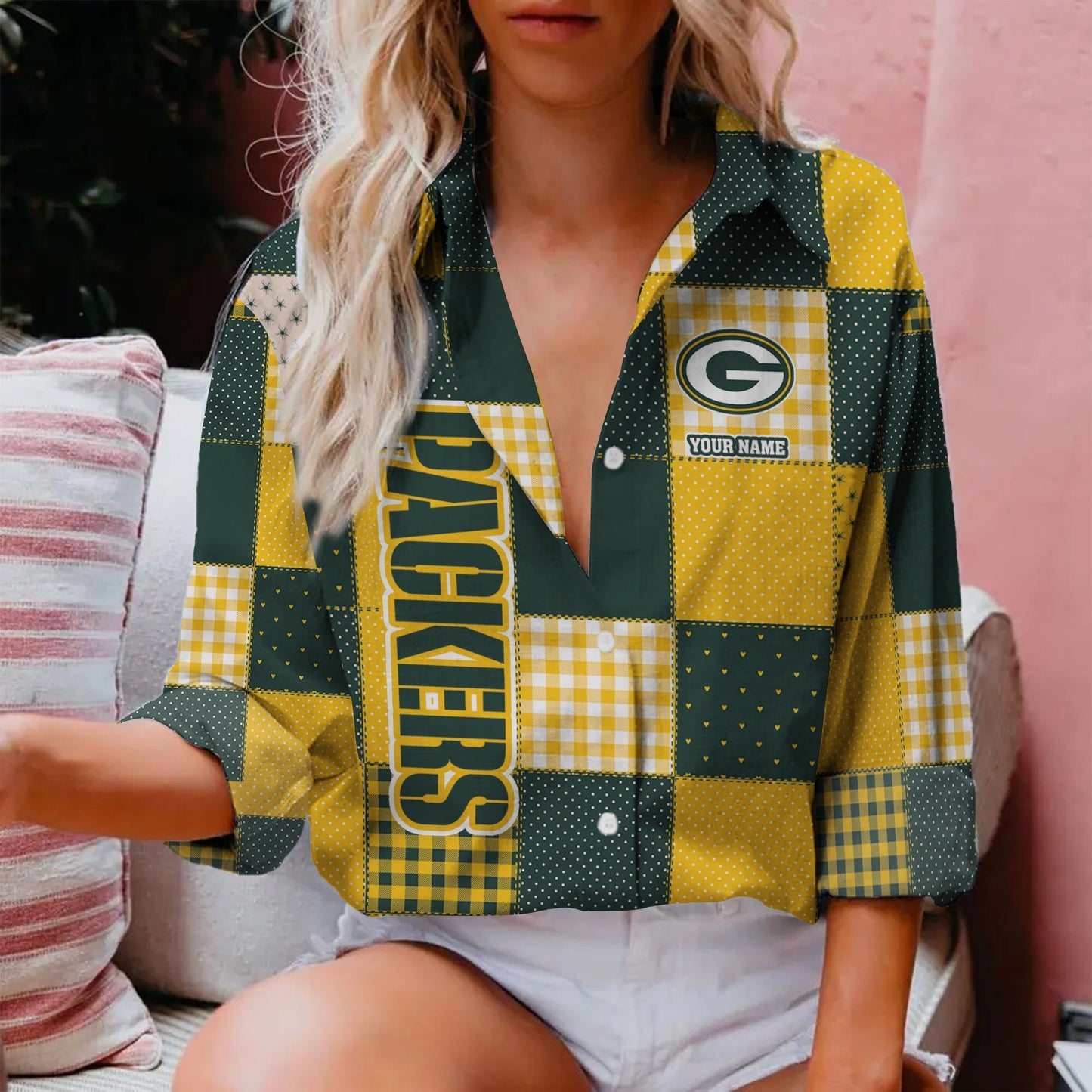 LIMITED EDITION - NEW CUSTOMIZED NFL08 GBP GREEN BAY PACKERS WOMEN CASUAL SHIRT FOR FAN