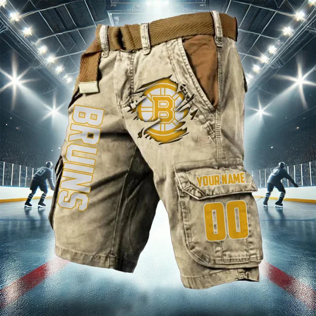 LIMITED EDITION - NEW CUSTOMIZED NHL02 BTB BOSTON BRUINS CARGO SHORTS
