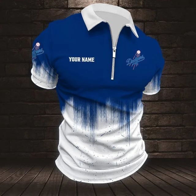 [FLASH SALE] NEW CUSTOMIZED MLB02 LAD LOS ANGELES DODGERS ZIP POLO SHIRT