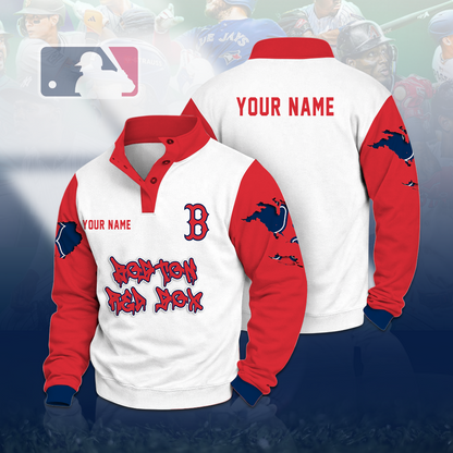 LIMITED EDITION - NEW CUSTOMIZED MLB03 BRS BOSTON RED SOX BUTTON QUARTER PLACKET SWEATSHIRT