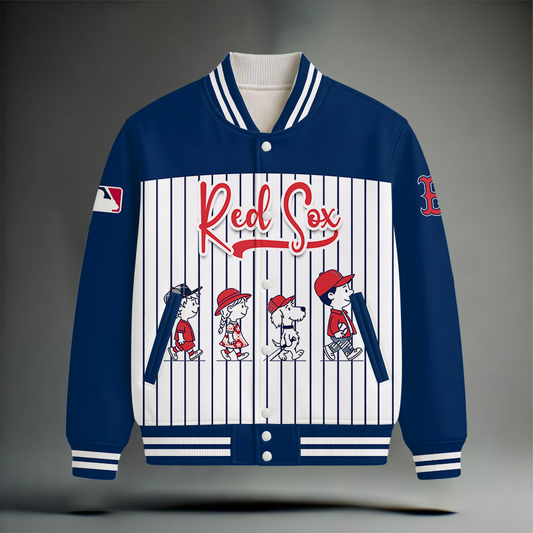LIMITED EDITION - NEW CUSTOMIZED MLB03 BRS BOSTON RED SOX SNOOPY STYLE SATIN VARSITY & BASEBALL JACKET