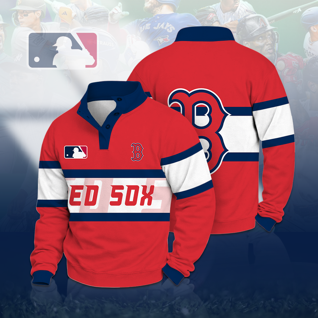 LIMITED EDITION - NEW CUSTOMIZED MLB03 BRS BOSTON RED SOX BUTTON QUARTER PLACKET SWEATSHIRT