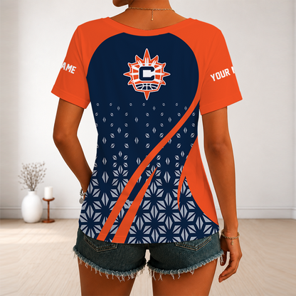 [FAN FAVORITE] NEW CUSTOMIZED WNBA03 CTS CONNECTICUT SUN V-NECK FEMALE SHIRT