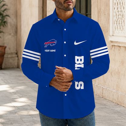 [SPECIAL OFFER] NEW CUSTOMIZED NFL03 BFB BUFFALO BILLS MEN'S LONG SLEEVE BUTTON-UP SHIRT