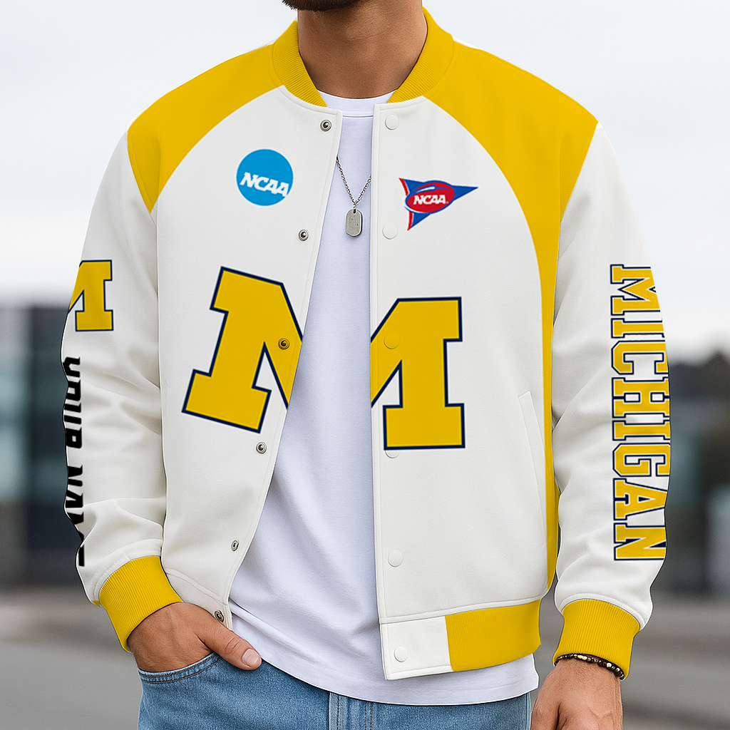 LIMITED EDITION - NEW CUSTOMIZED NCAA FBS03 MIW MICHIGAN WOLVERINES BASEBALL JACKET, SATIN VARSITY JACKET
