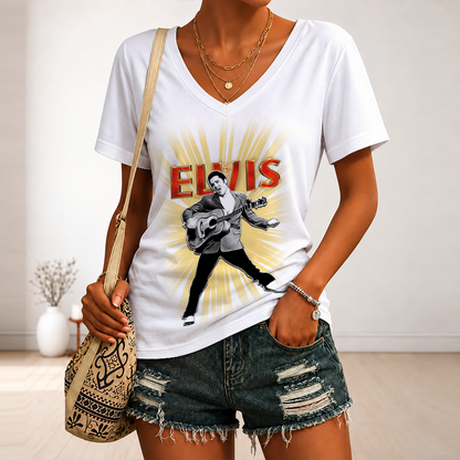 [FAN FAVORITE] NEW CUSTOMIZED ELVIS PRESLEY V-NECK FEMALE SHIRT