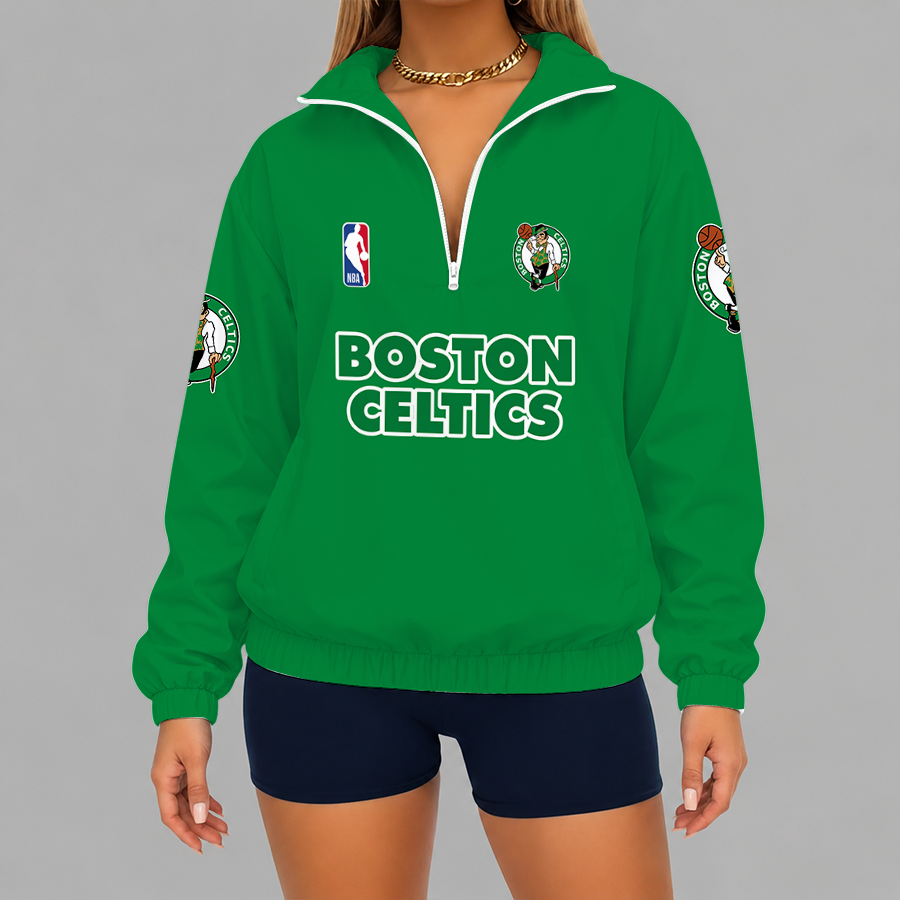 [HOT DEAL] NEW CUSTOMIZED NBA03 BCE BOSTON CELTICS V-NECK ZIPPER SWEATSHIRT JACKET
