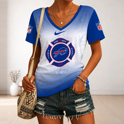 [SPECIAL OFFER] NEW CUSTOMIZED NFL03 BFB BUFFALO BILLS BUC-EE'S V-NECK FEMALE SHIRT