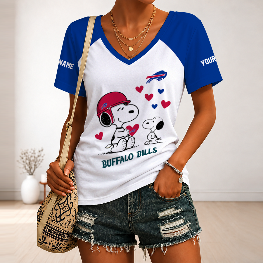 [SPECIAL OFFER] NEW CUSTOMIZED NFL03 BFB BUFFALO BILLS V-NECK FEMALE SHIRT