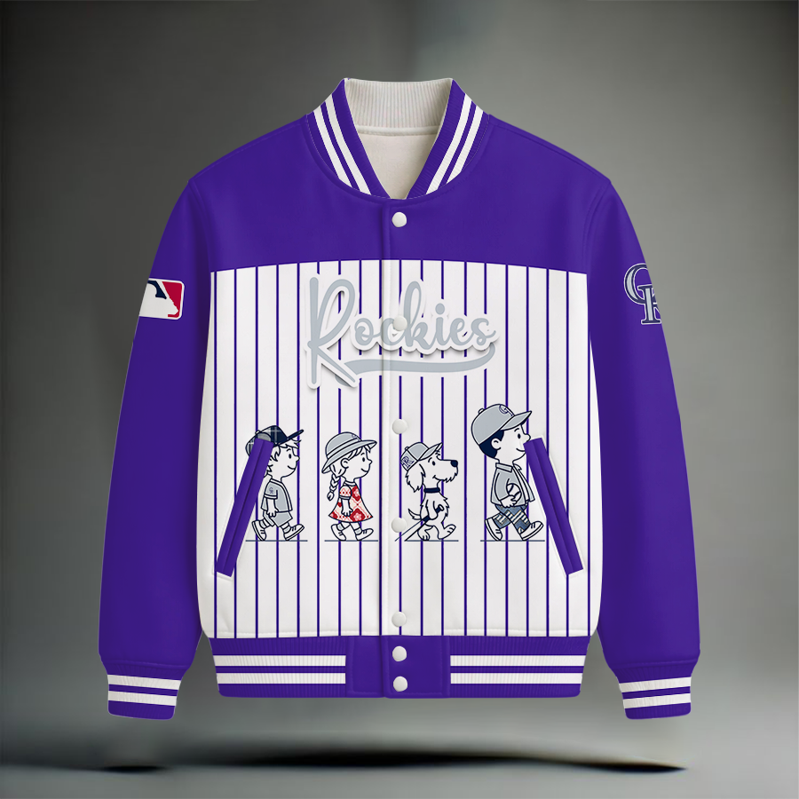 LIMITED EDITION - NEW CUSTOMIZED MLB30 COR COLORADO ROCKIES SNOOPY STYLE SATIN VARSITY & BASEBALL JACKET