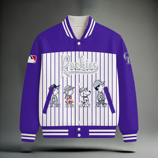 LIMITED EDITION - NEW CUSTOMIZED MLB30 COR COLORADO ROCKIES SNOOPY STYLE SATIN VARSITY & BASEBALL JACKET