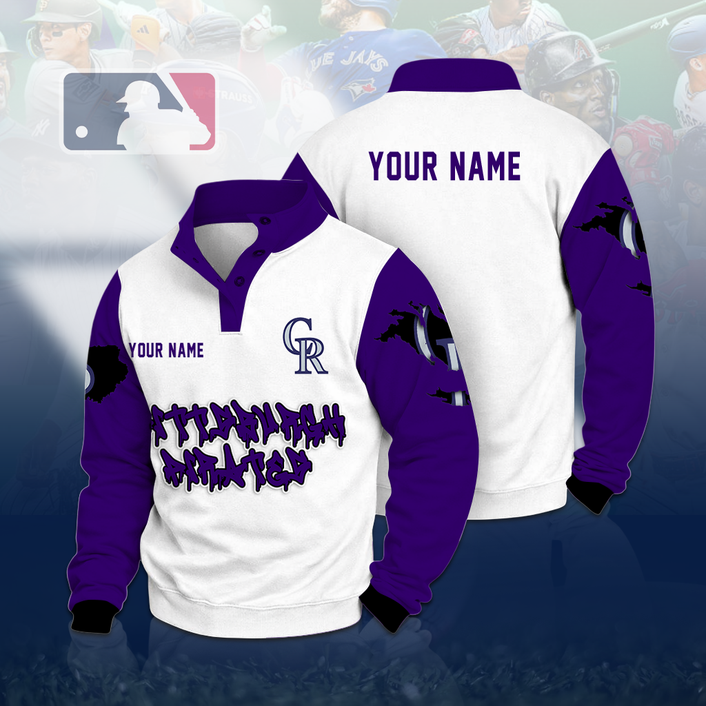 LIMITED EDITION - NEW CUSTOMIZED MLB30 COR COLORADO ROCKIES BUTTON QUARTER PLACKET SWEATSHIRT