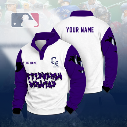 LIMITED EDITION - NEW CUSTOMIZED MLB30 COR COLORADO ROCKIES BUTTON QUARTER PLACKET SWEATSHIRT