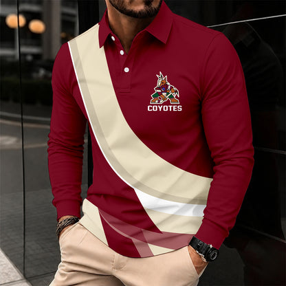 [SUPER SALE] NEW CUSTOMIZED NHL30 AZC ARIZONA COYOTES MEN LONG SLEEVE POLO