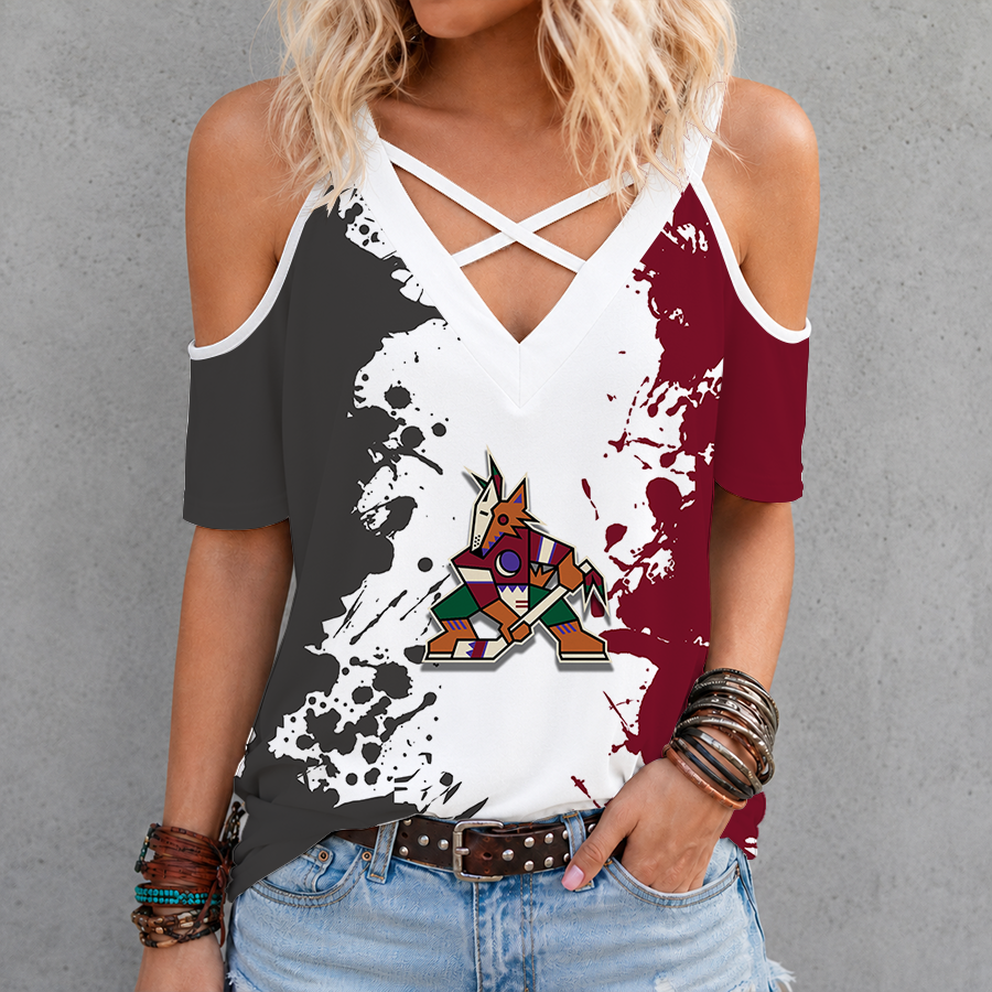 [SUPER SALE] NEW CUSTOMIZED NHL30 AZC ARIZONA COYOTES CRISS CROSS V-NECK TOP