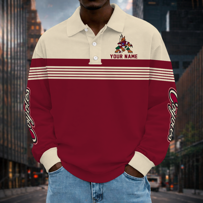 SPECIAL EDITION - NEW CUSTOMIZED NHL30 AZC ARIZONA COYOTES MEN LONG SLEEVE POLO