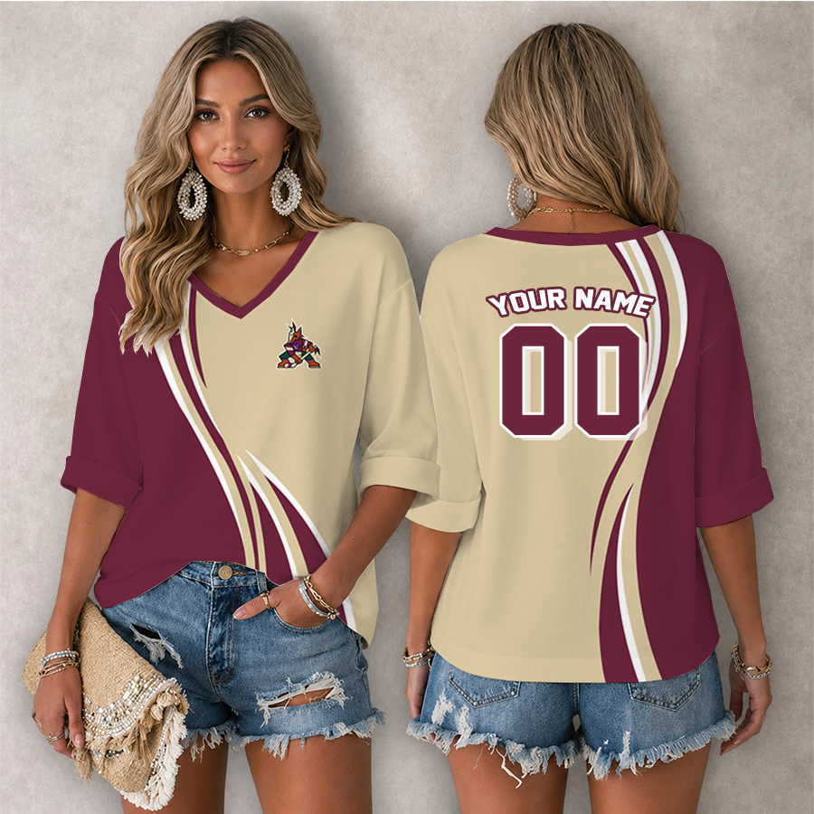 LIMITED EDITION - NEW CUSTOMIZED NHL30 AZC ARIZONA COYOTES WOMEN'S HEART V-NECK LONG SLEEVE SHIRT