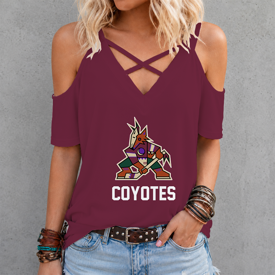 LIMITED EDITION - NEW CUSTOMIZED NHL30 AZC ARIZONA COYOTES CRISS CROSS V-NECK TOP