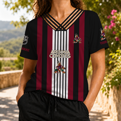 FINAL SALE - NEW CUSTOMIZED NHL30 AZC ARIZONA COYOTES V-NECK SHIRT