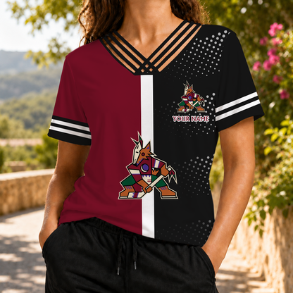 ELITE EDITION - NEW CUSTOMIZED NHL30 AZC ARIZONA COYOTES V-NECK SHIRT