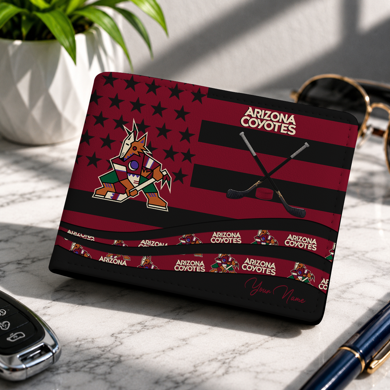 LIMITED EDITION - NEW CUSTOMIZED NHL30 AZC ARIZONA COYOTES LEATHER WALLET