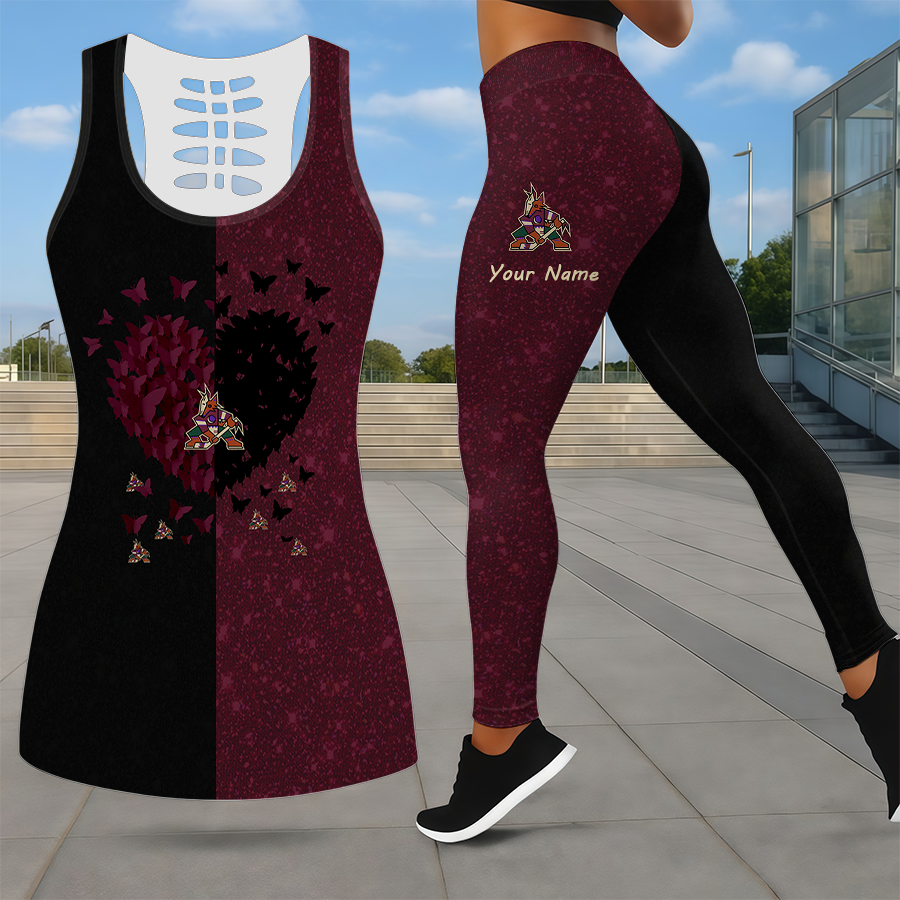 LIMITED EDITION - NEW CUSTOMIZED NHL30 AZC ARIZONA COYOTES LEGGINGS & HOLLOW TANK TOP SET