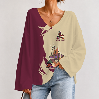 [SUPER SALE] NEW CUSTOMIZED NHL30 AZC ARIZONA COYOTES V-NECK LONG SLEEVED CROP TOP