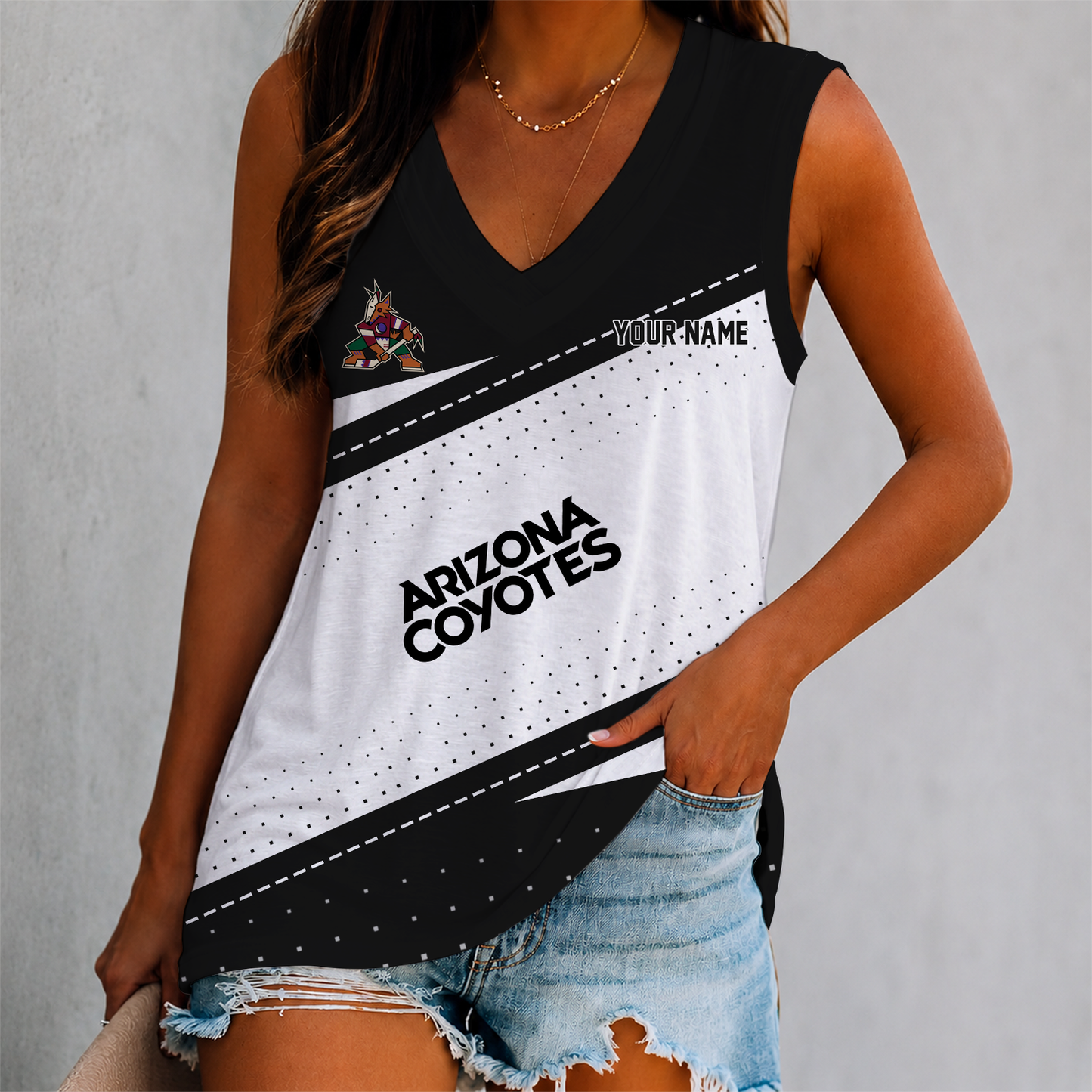 LIMITED EDITION - NEW CUSTOMIZED NHL30 AZC ARIZONA COYOTES WOMEN'S V-NECK TANK TOP