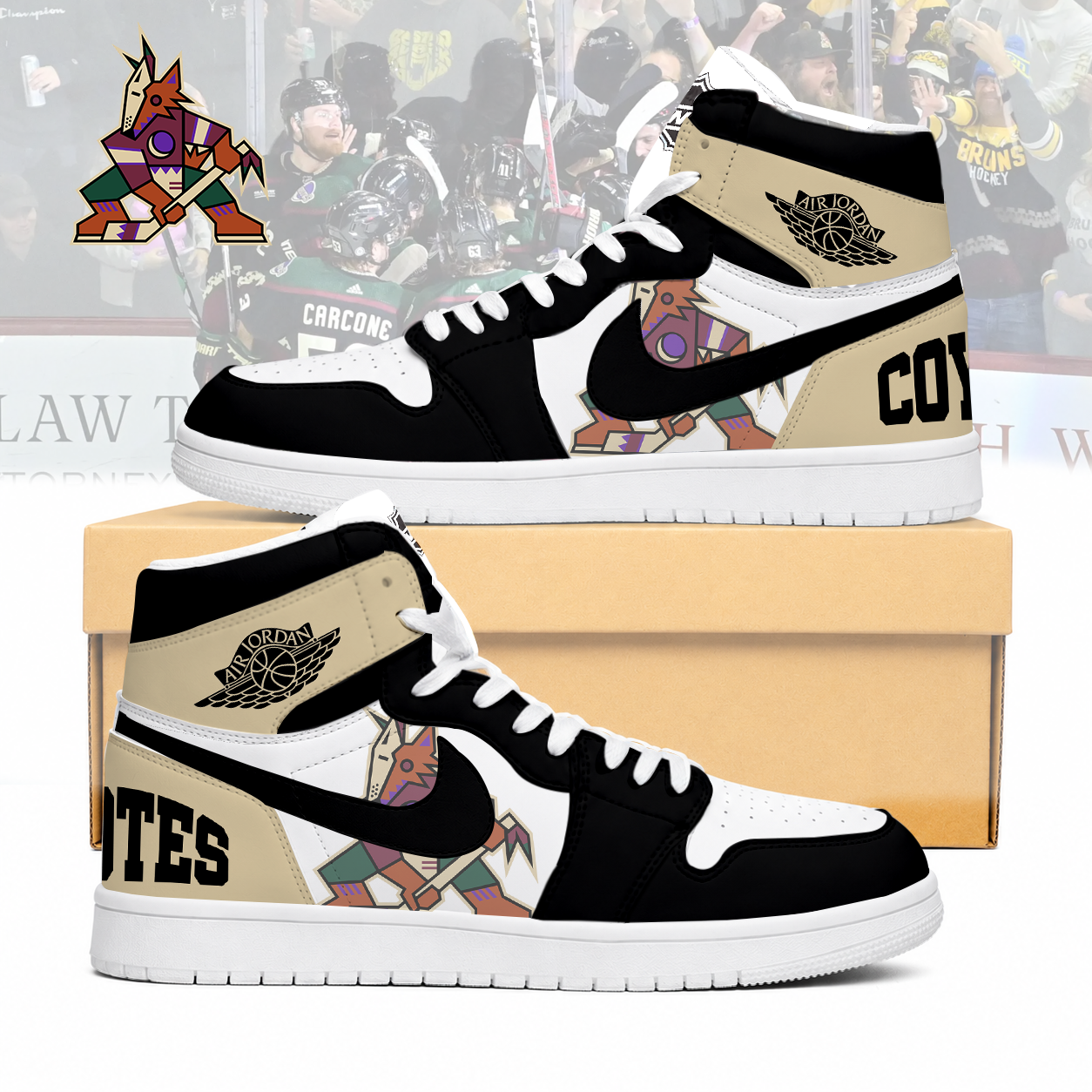 LIMITED EDITION - NEW CUSTOMIZED NHL30 AZ COYOTES AIR JORDAN SNEAKERS