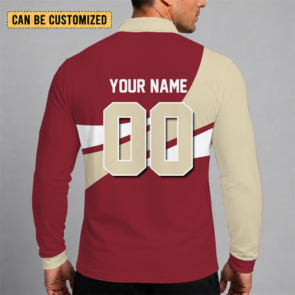 [SUPER SALE] NEW CUSTOMIZED NHL30 AZC ARIZONA COYOTES MEN LONG SLEEVE POLO