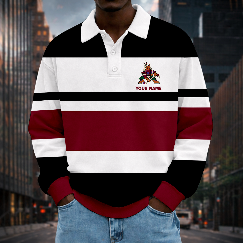 LIMITED EDITION - NEW CUSTOMIZED NHL30 AZC ARIZONA COYOTES MEN LONG SLEEVE POLO