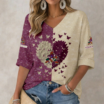 LIMITED EDITION - NEW CUSTOMIZED NHL30 AZC ARIZONA COYOTES WOMEN'S HEART V-NECK LONG SLEEVE SHIRT