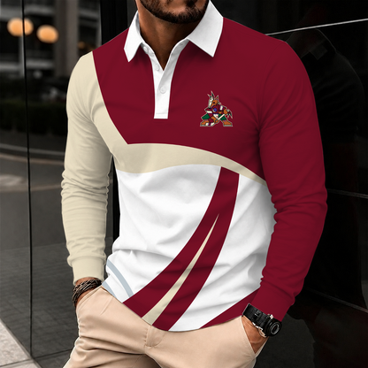 [SUPER SALE] NEW CUSTOMIZED NHL30 AZC ARIZONA COYOTES MEN LONG SLEEVE POLO