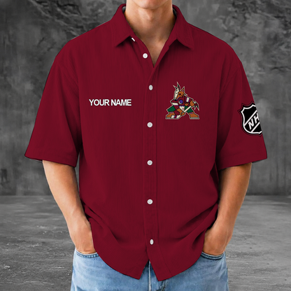 [SUPER SALE] NEW CUSTOMIZED NHL30 AZC ARIZONA COYOTES SEERSUCKER BUTTON SHIRT