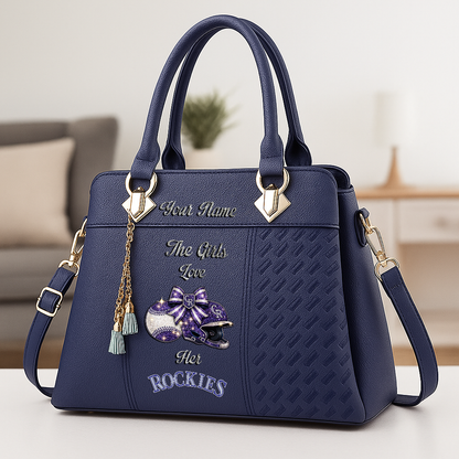 LIMITED EDITION - NEW CUSTOMIZED MLB30 COR COLORADO ROCKIES ZIP HANDBAG MULTICOLOR