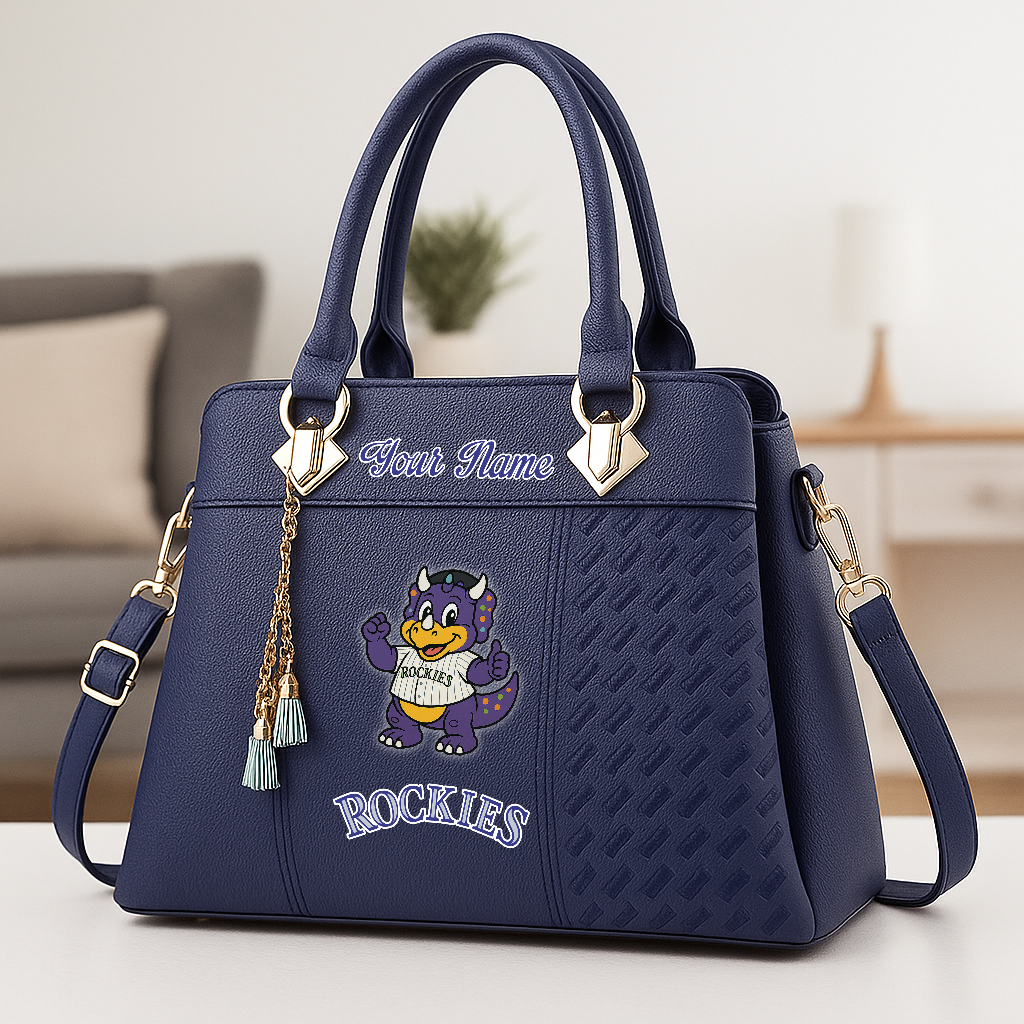 LIMITED EDITION - NEW CUSTOMIZED MLB30 COR COLORADO ROCKIES ZIP HANDBAG MULTICOLOR