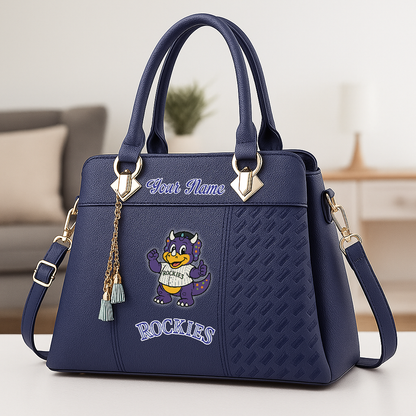 LIMITED EDITION - NEW CUSTOMIZED MLB30 COR COLORADO ROCKIES ZIP HANDBAG MULTICOLOR