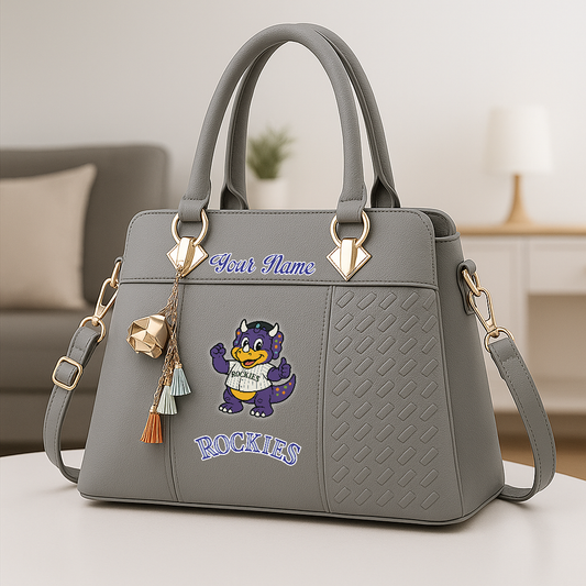 LIMITED EDITION - NEW CUSTOMIZED MLB30 COR COLORADO ROCKIES ZIP HANDBAG MULTICOLOR