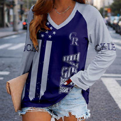 LIMITED EDITION - NEW CUSTOMIZED MLB30 COR COLORADO ROCKIES WOMEN'S V-NECK LONG SLEEVED SHIRT