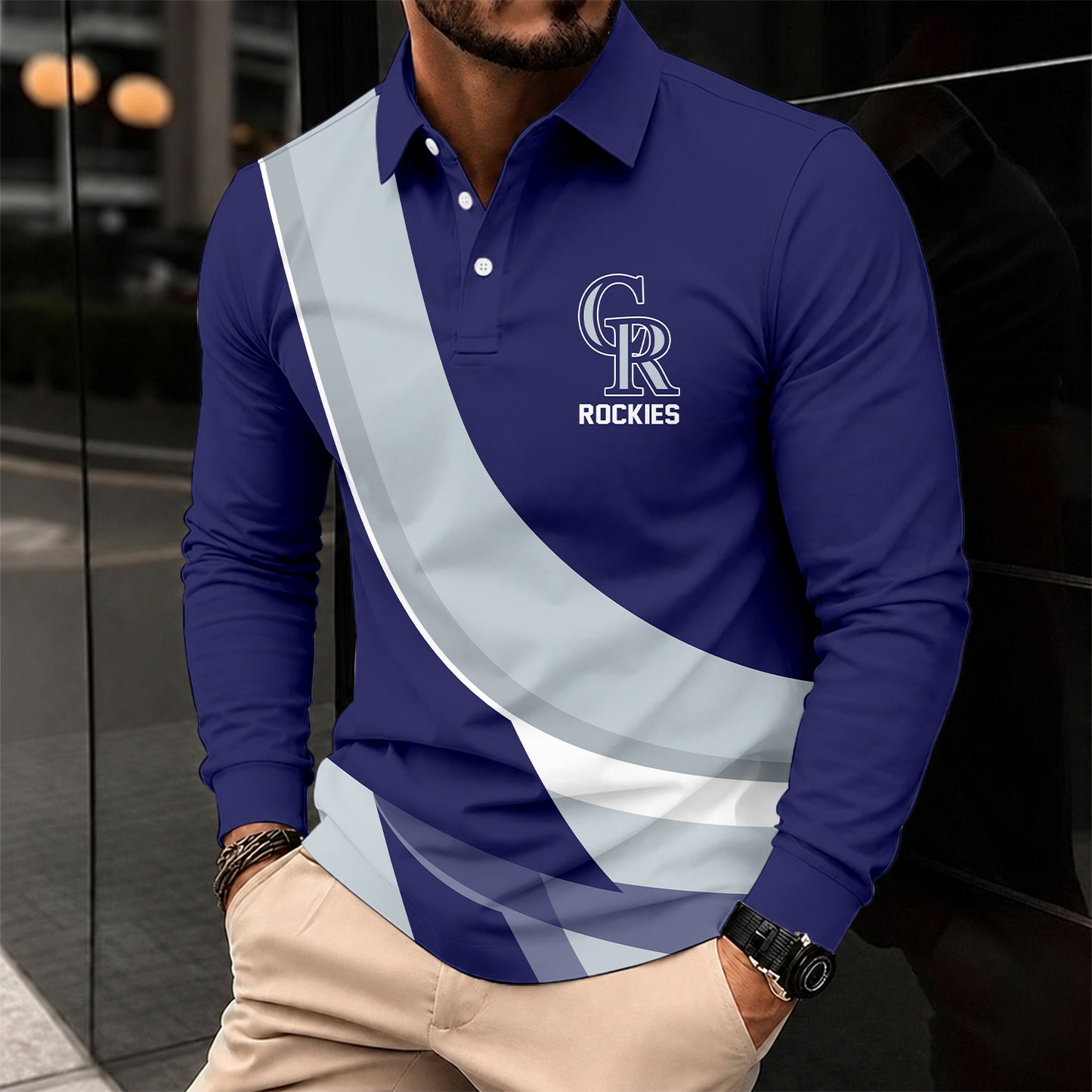 [FLASH SALE] NEW CUSTOMIZED MLB30 COR COLORADO ROCKIES MEN'S LONG SLEEVE POLO