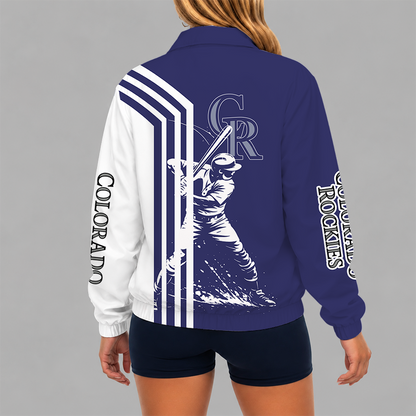 [FLASH SALE] NEW CUSTOMIZED MLB30 COR COLORADO ROCKIES V-NECK ZIPPER SWEATSHIRT JACKET
