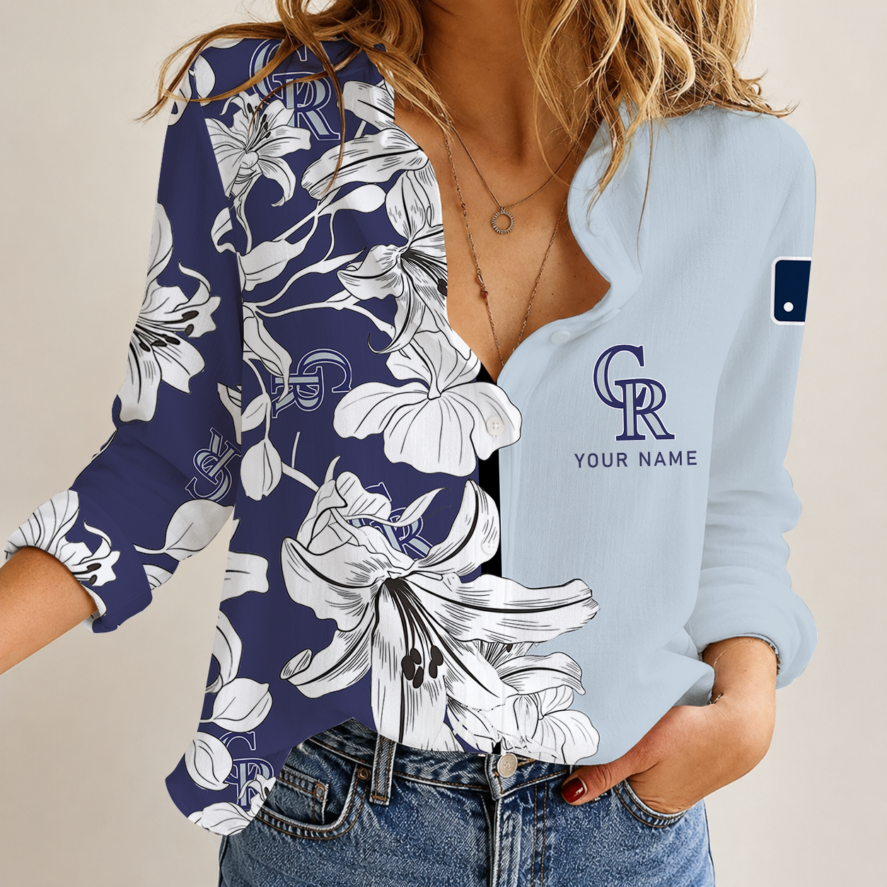 [FLASH SALE] NEW CUSTOMIZED MLB30 COR COLORADO ROCKIES WOMEN CASUAL SHIRT