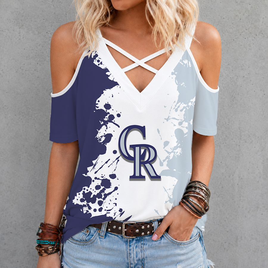 [FLASH SALE] NEW CUSTOMIZED MLB30 COR COLORADO ROCKIES CRISS CROSS V-NECK TOP