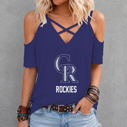 LIMITED EDITION - NEW CUSTOMIZED MLB30 COR COLORADO ROCKIES CRISS CROSS V-NECK TOP